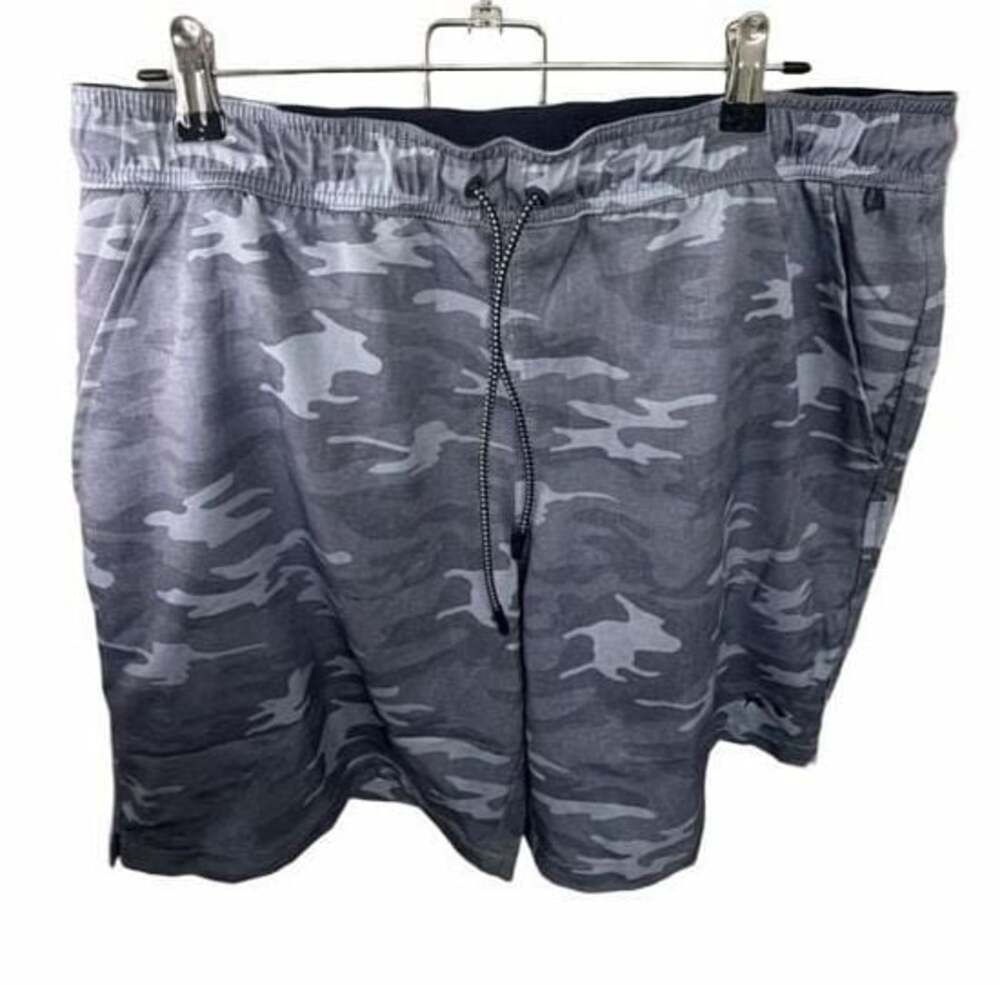 Fish Hippie Shaker Hybrid Shorts Menβs L Gray Camo Lined Swim 8β Inseam